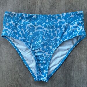 Cupshe Swim Bikini Bottoms NEW Women’s Large L Blue Tropical Textured Floral